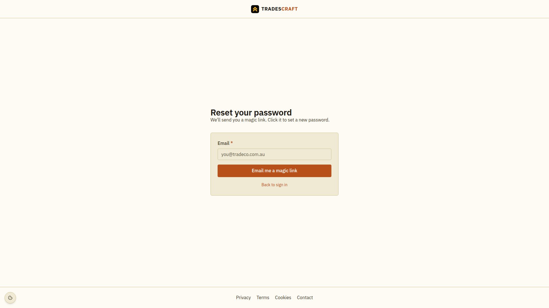 The forgot-password form with the email address and request button