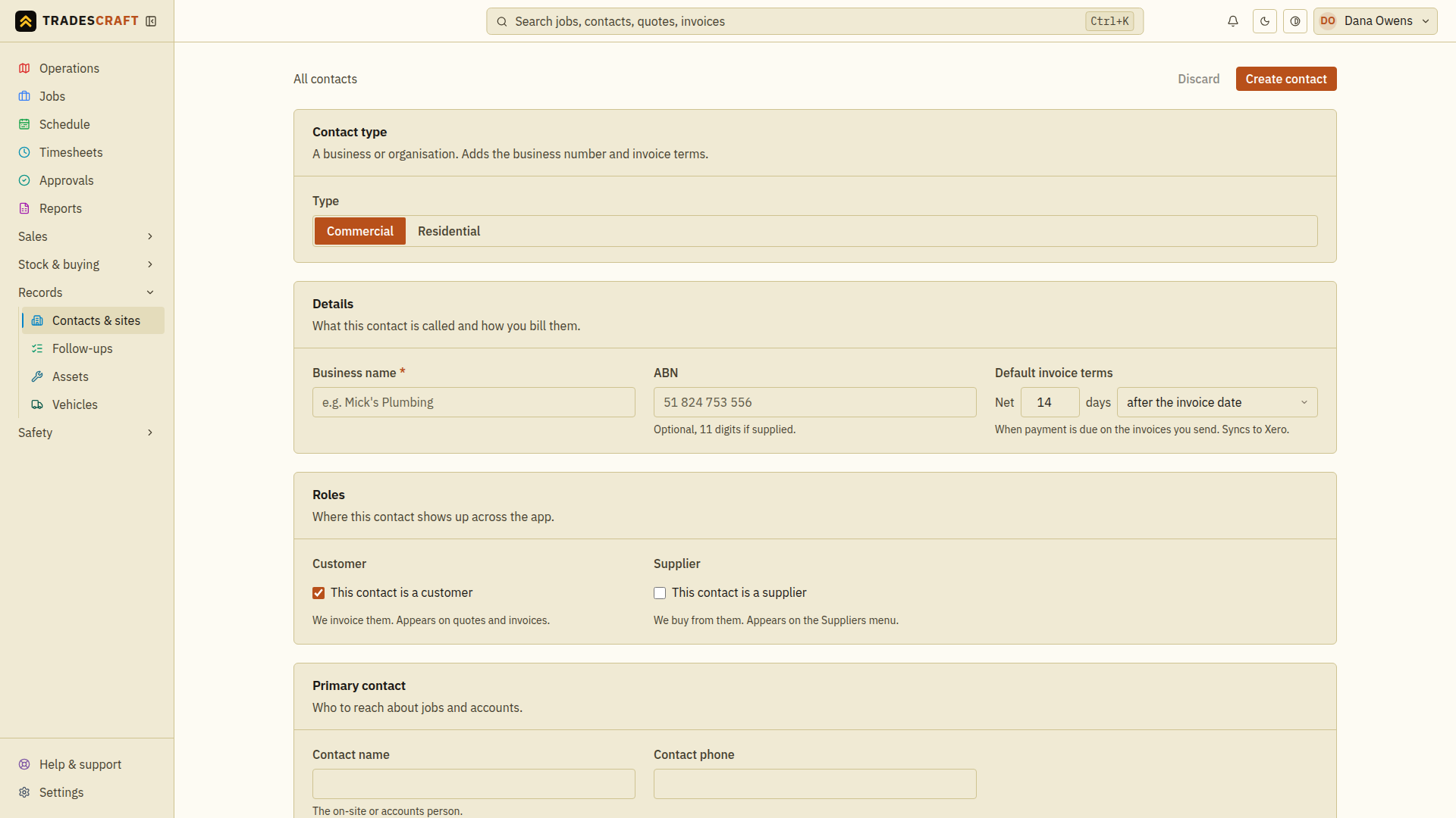 The new contact form