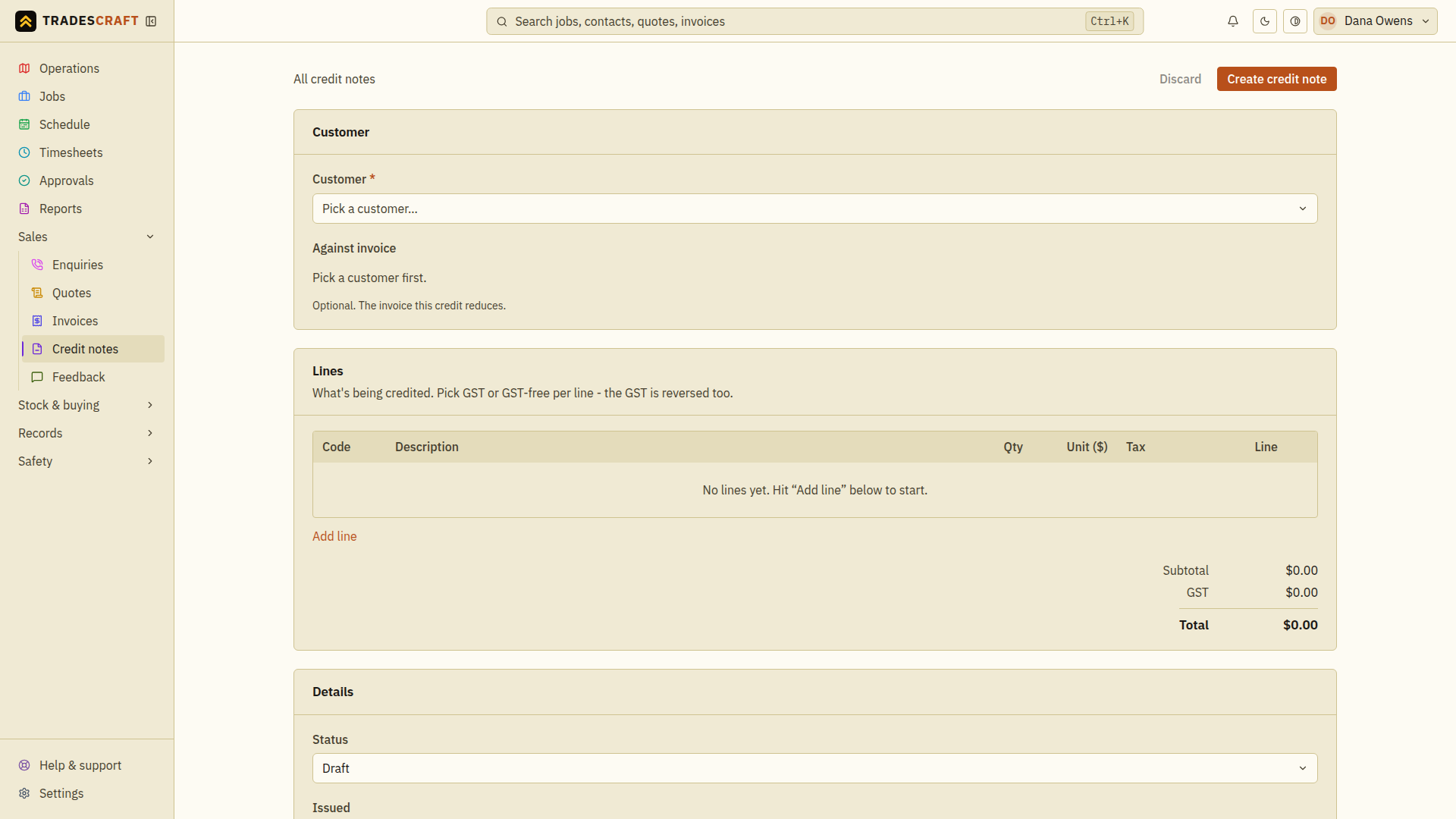 Creating a credit note