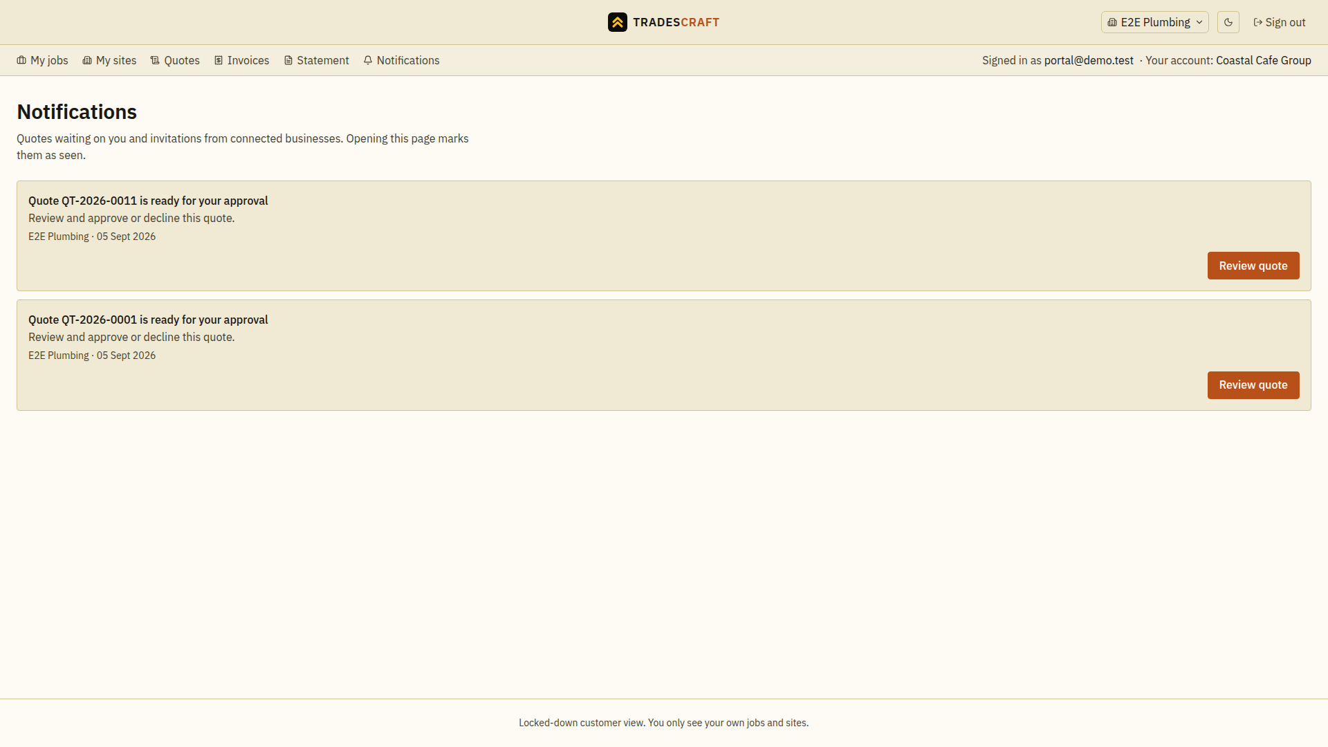 Notifications in the portal