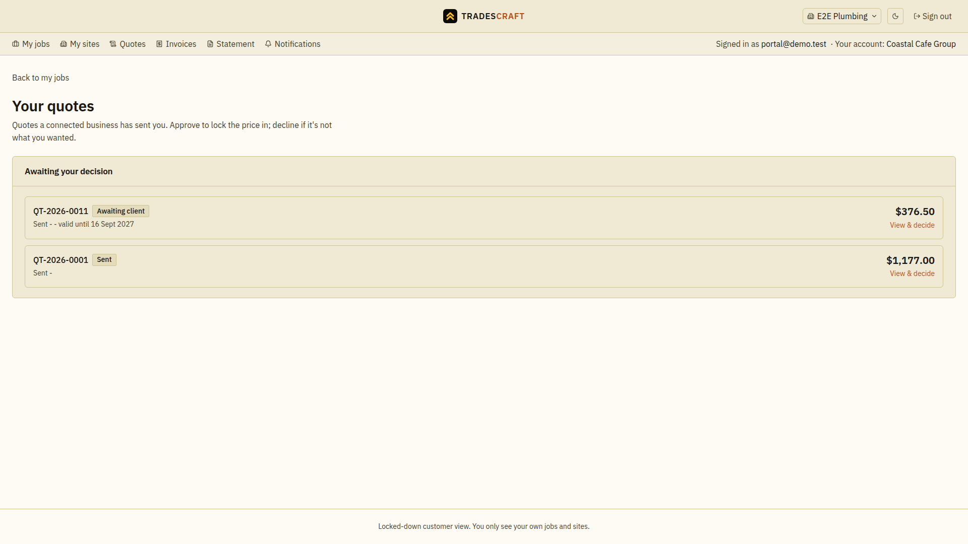 Your quotes in the portal