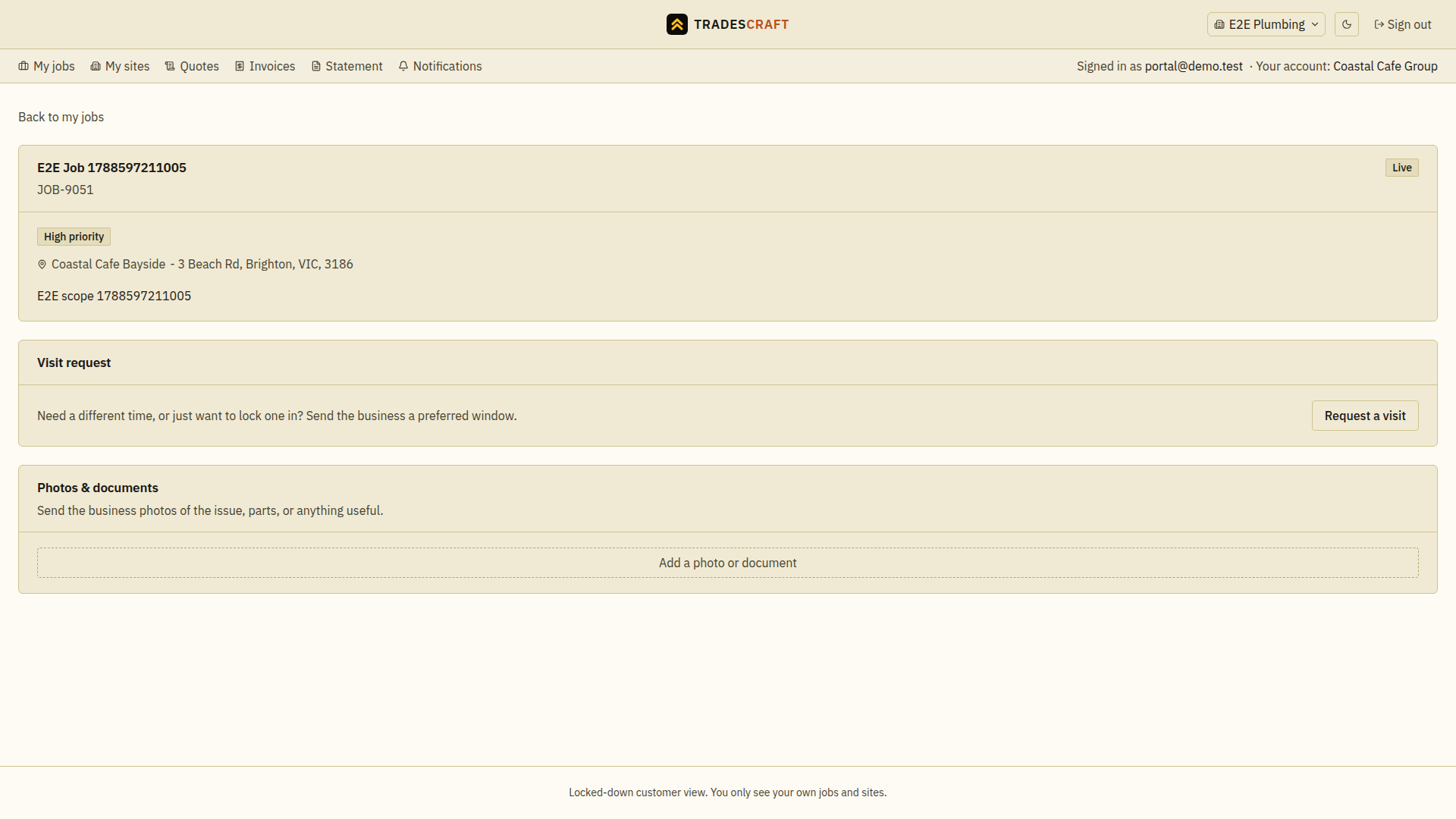 A job in the customer portal
