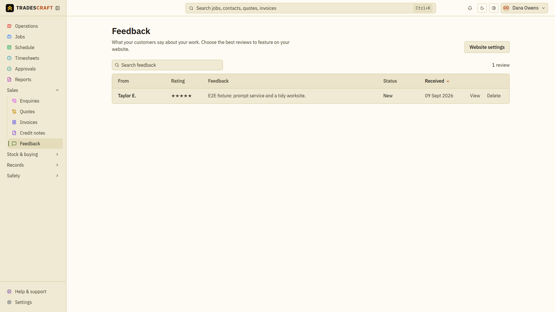 Customer feedback