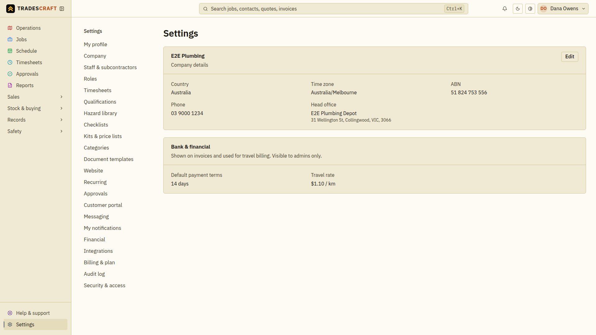 The Settings home - your business control room