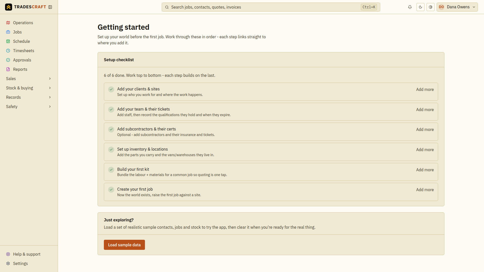 The in-app Getting started checklist