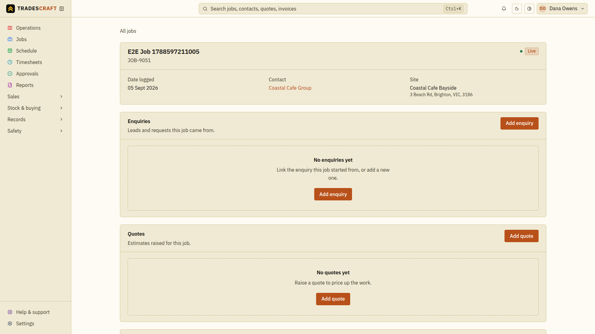 A job sheet - the enquiry, quotes, job and invoices for one job