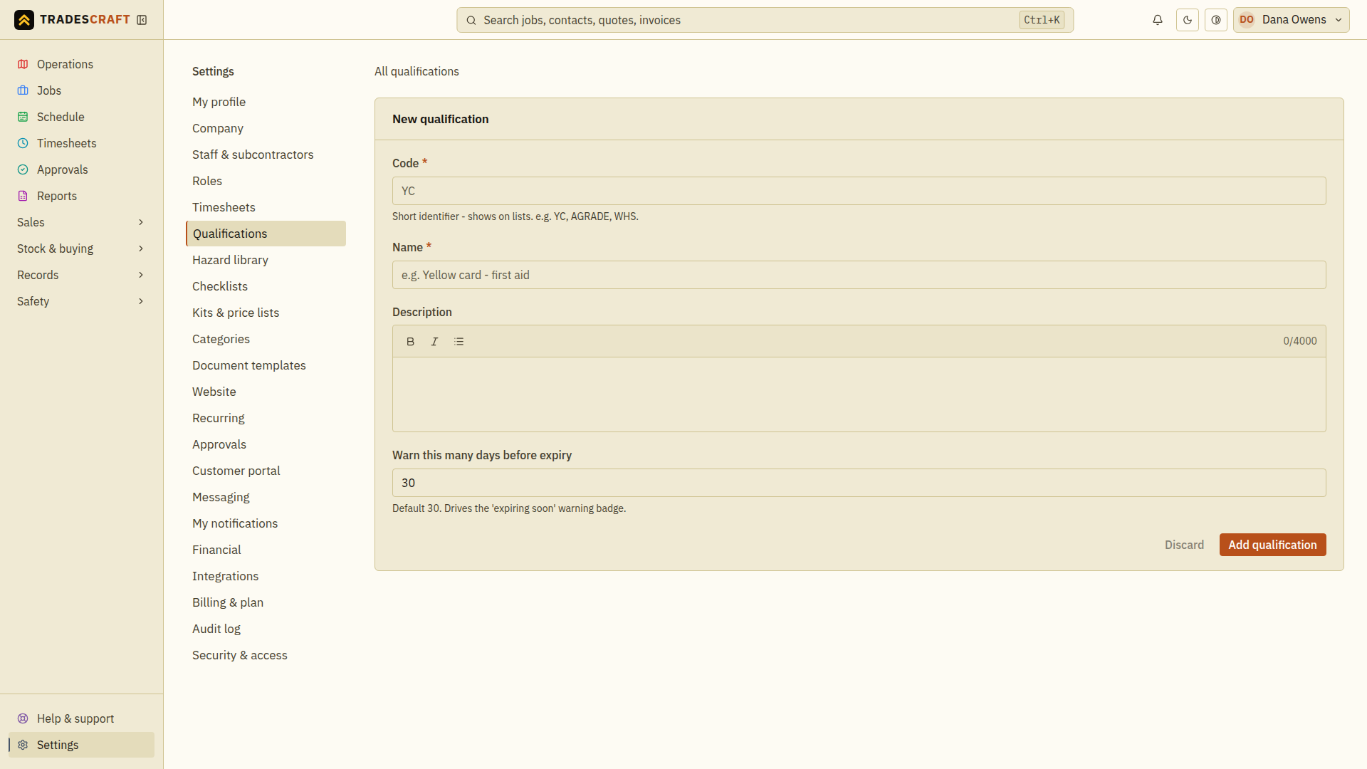 Adding a qualification type to the catalogue