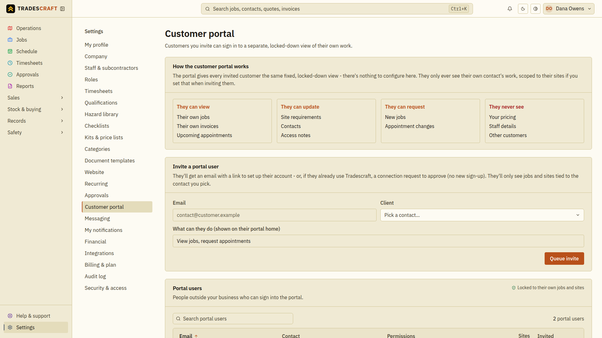 Customer portal settings