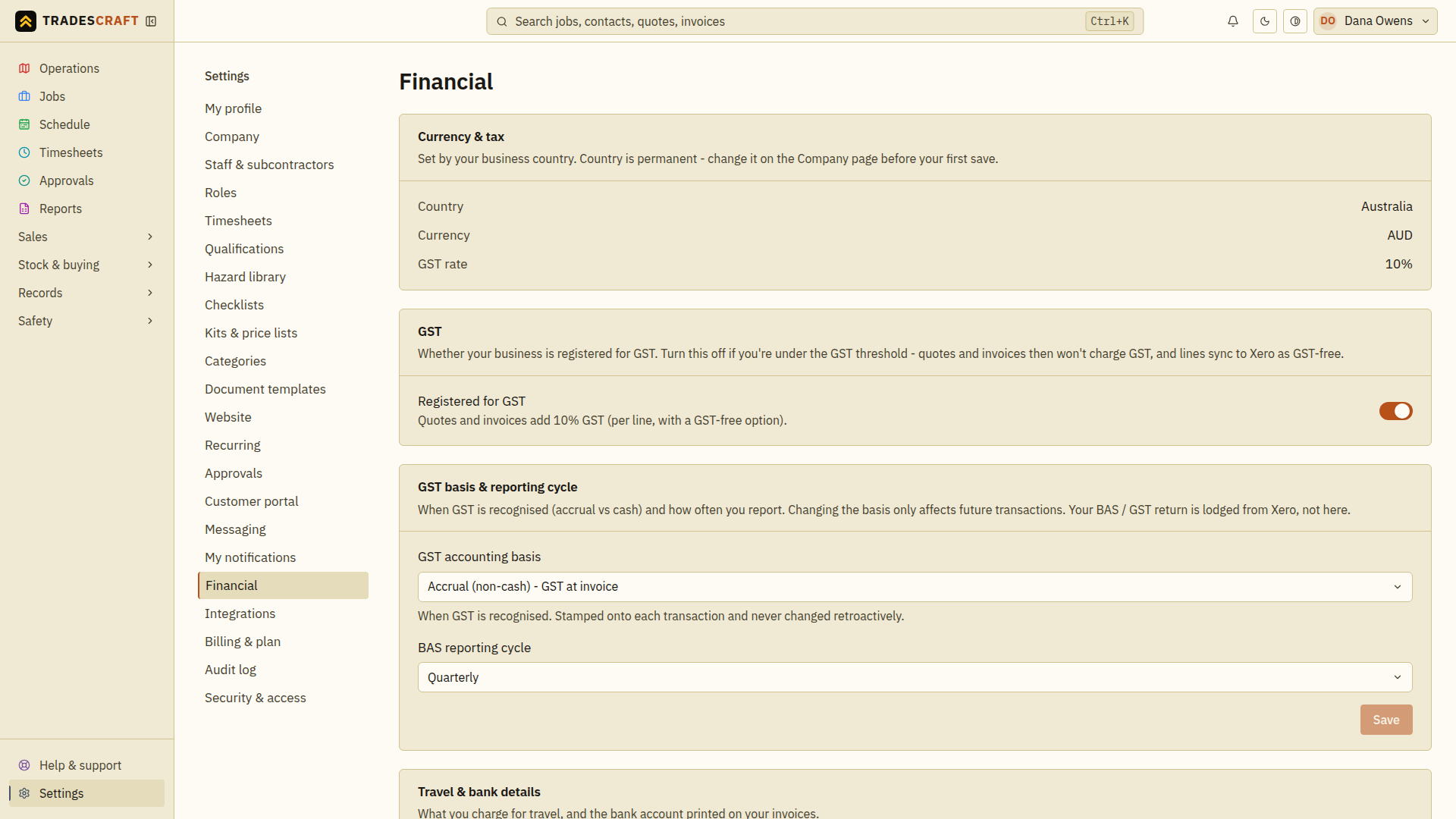 Financial settings