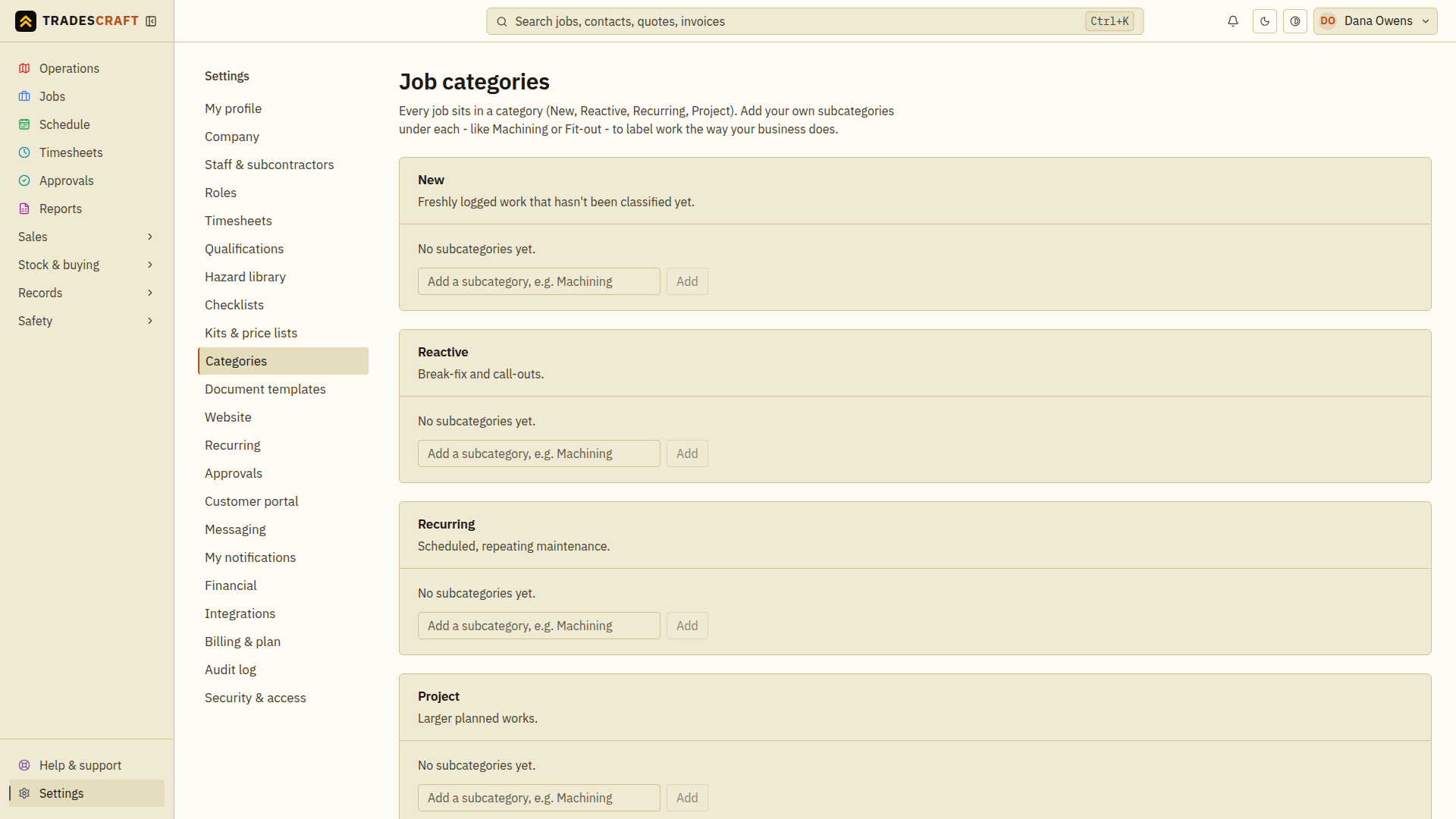 Job categories
