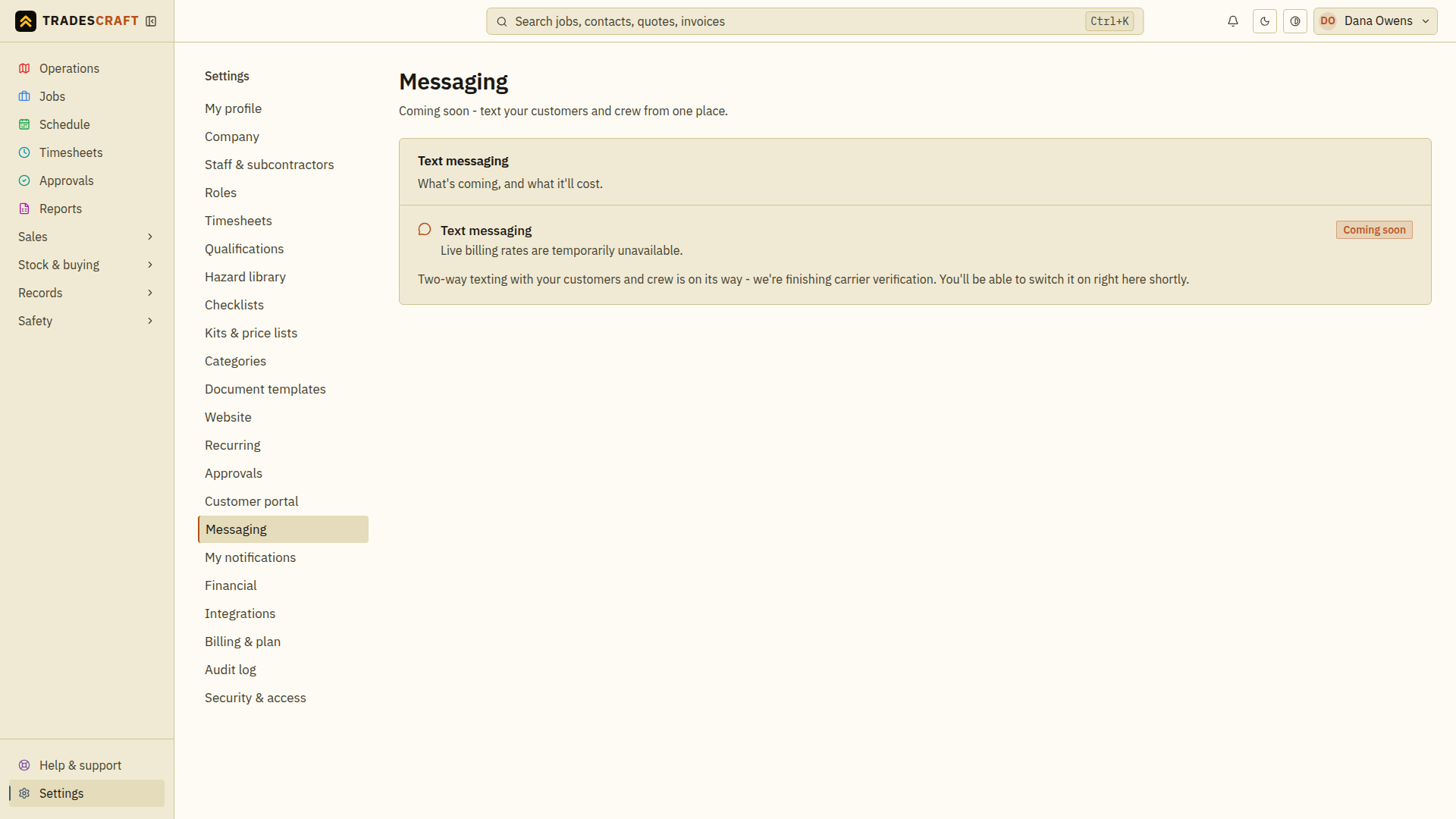 Messaging settings