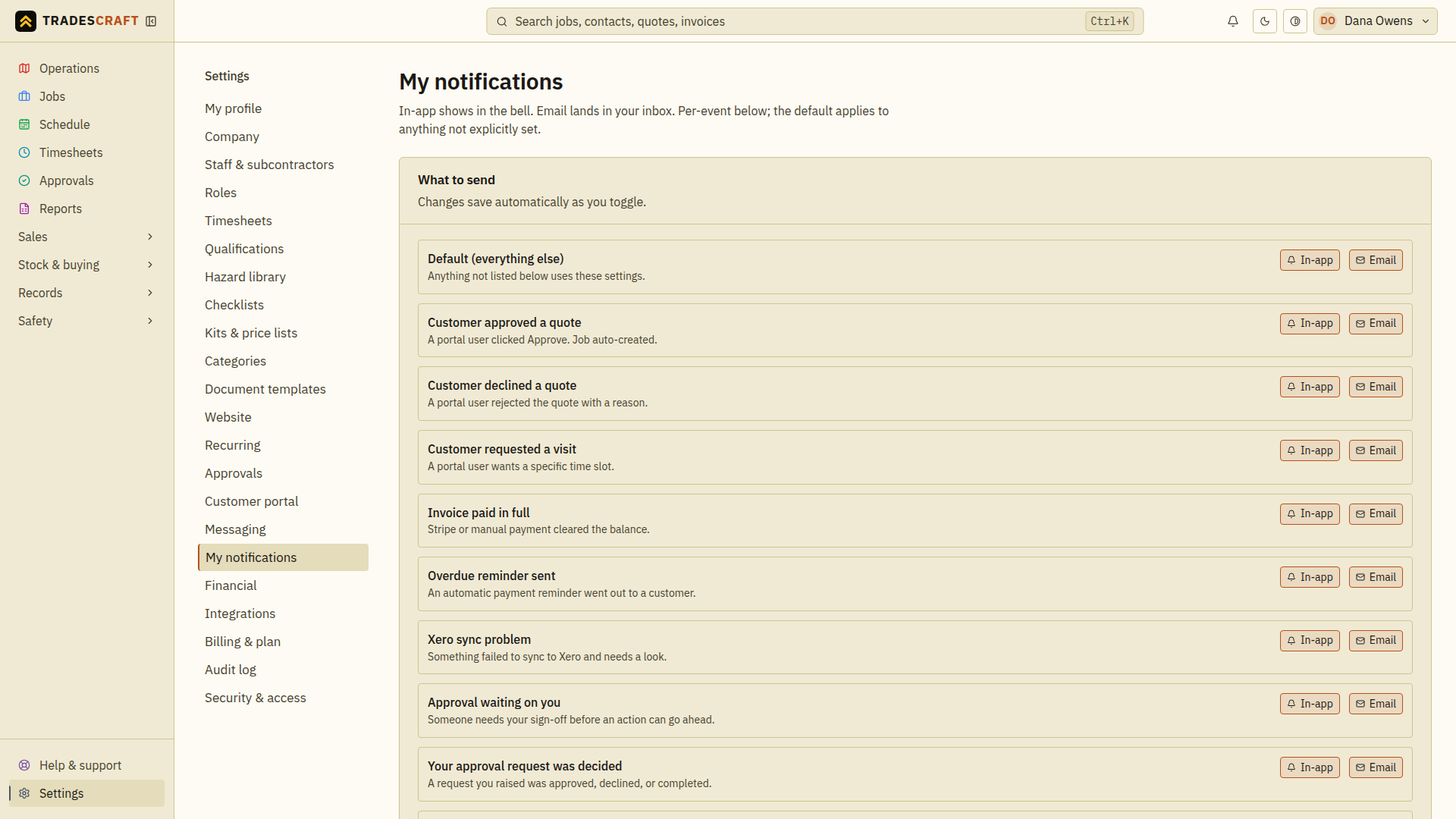 Notification settings