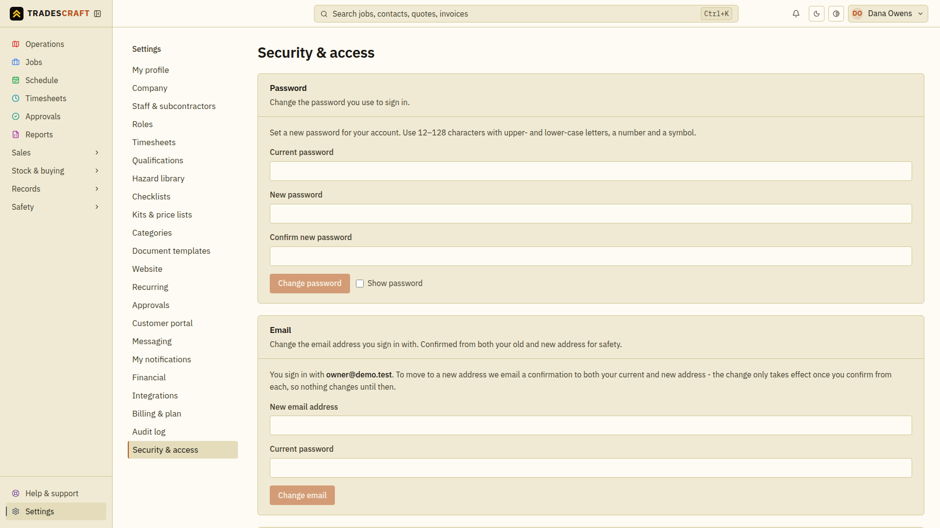 Security settings